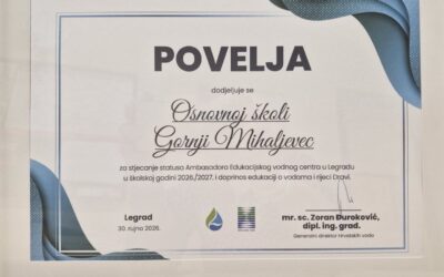 OŠ Gornji Mihaljevec među prvim ambasadorimaEdukacijskog vodnog centra u Legradu